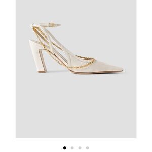 KHAITE Marfa White and Gold Chain Heels
